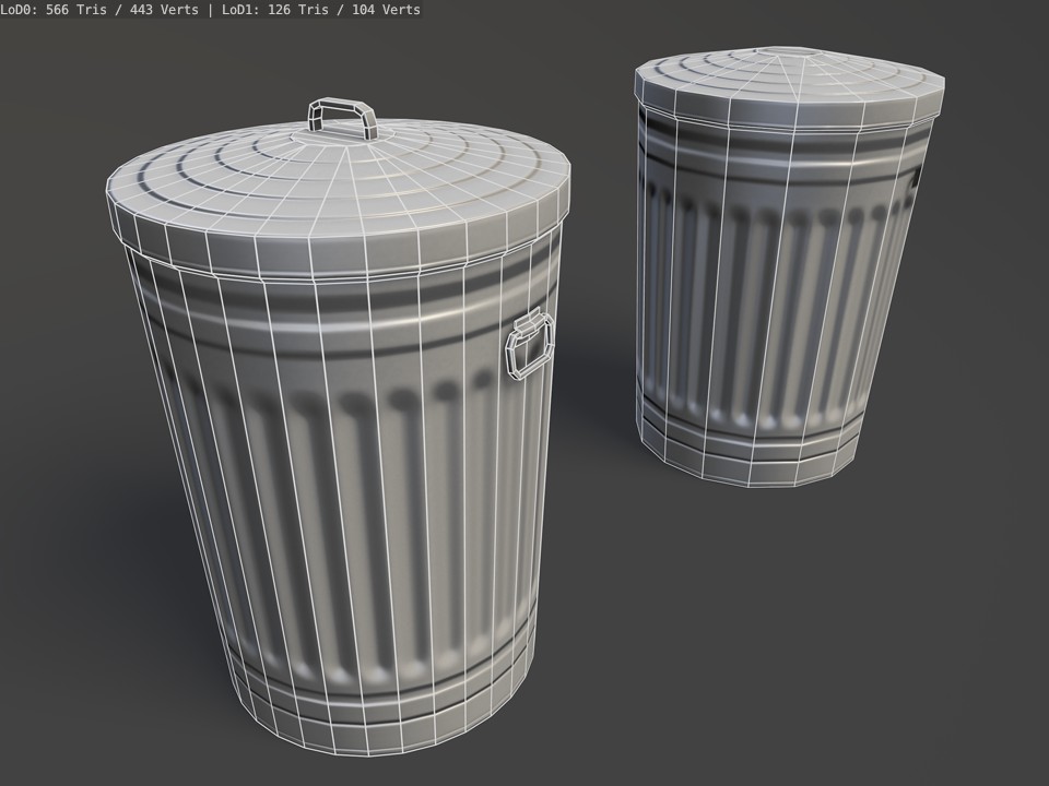 Trash Can (Low Poly + LoD) preview image 2